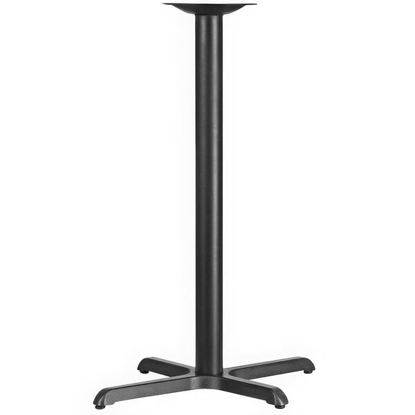A black metal Flash Furniture bar height table base with a square base.