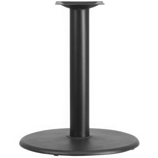 A black Flash Furniture standard height table base with a black cylindrical column on a white background.