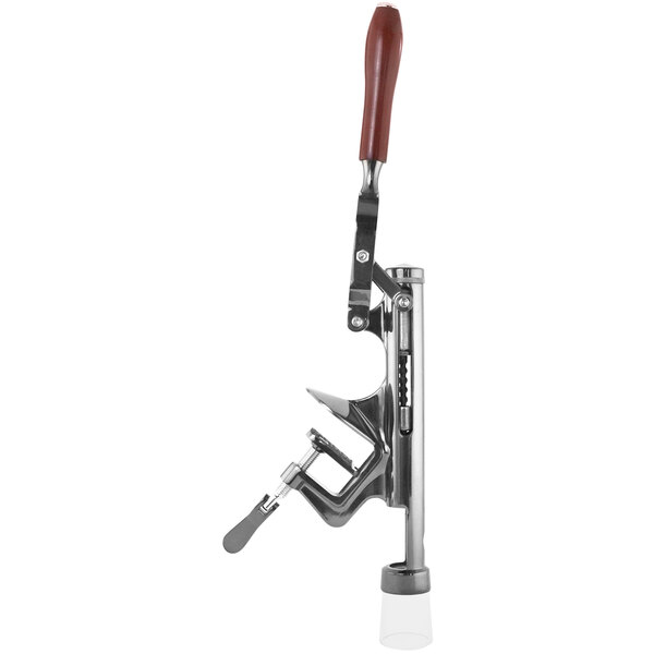 A Franmara metal and wood wine bottle opener with a brown handle.