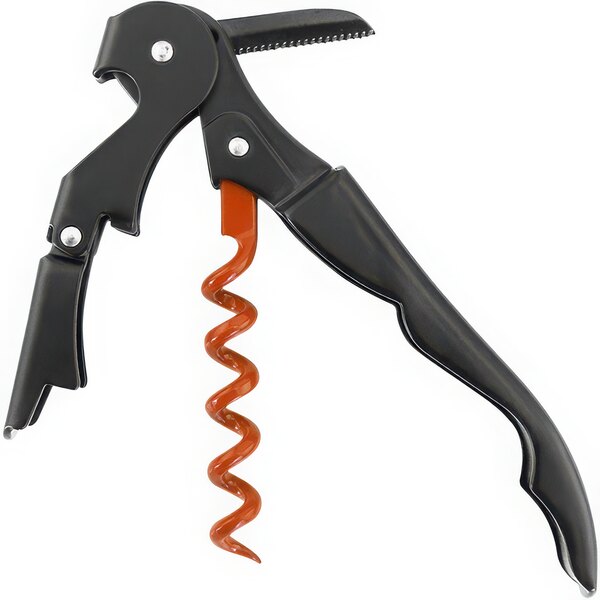 A Franmara Tangerine Spiral Waiter's Corkscrew with a black and red corkscrew and orange handle.