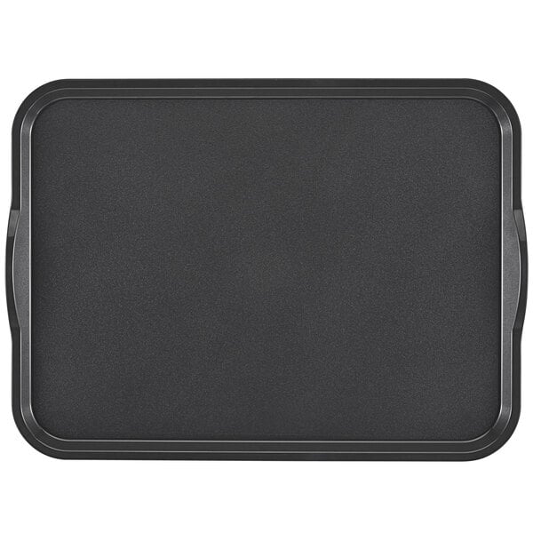 A black rectangular Cambro fast food tray with handles.