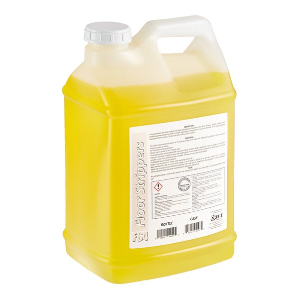 A 2.5 gallon container of yellow Sierra floor finish emulsifier.