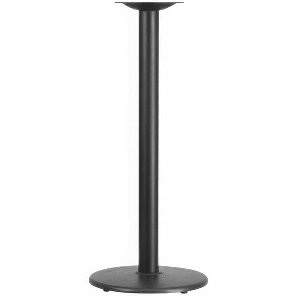 A black Flash Furniture bar height table base with a round base and column.