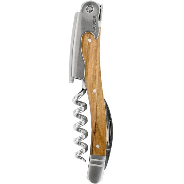 A Laguiole waiter's corkscrew with a wooden handle.