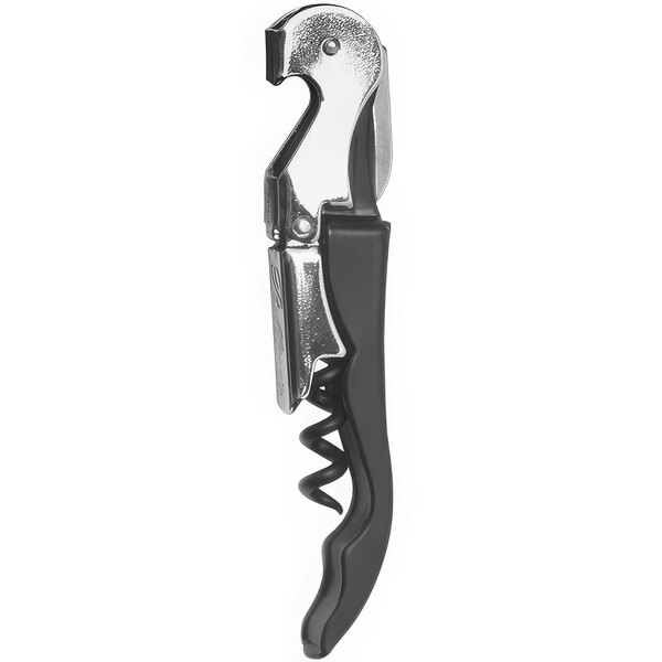 The Pulltap's Original waiter's corkscrew with a black handle and silver metal.