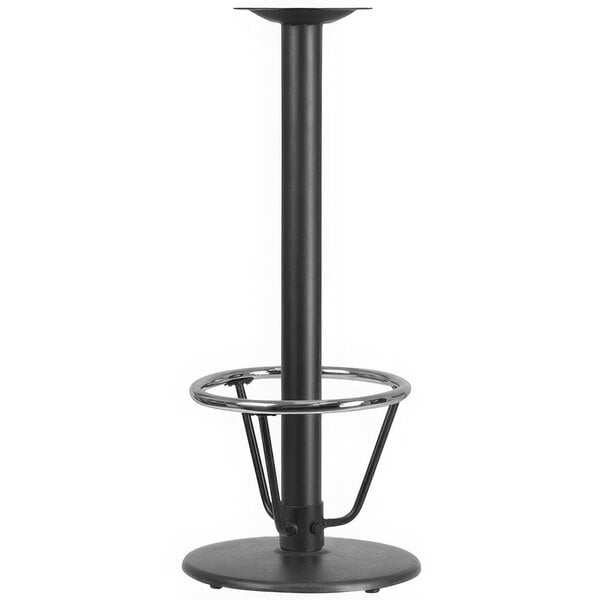 A Flash Furniture black metal round bar height table base with foot rest.