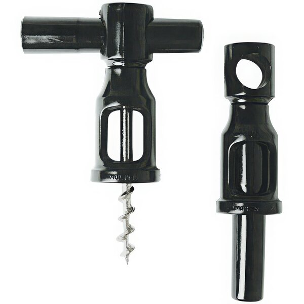 A black Franmara Picnic Pocket Corkscrew with a screw on top and a black handle.