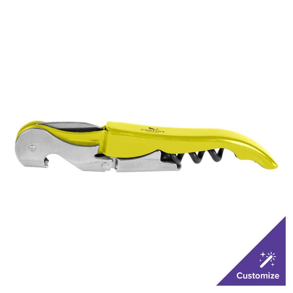 A Franmara yellow enamel corkscrew with silver accents.
