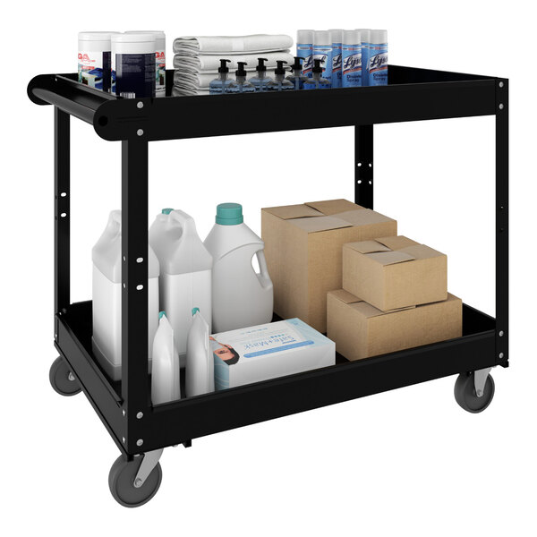 Hirsh 36" x 24" Black Two-Shelf Steel Utility Cart 22641