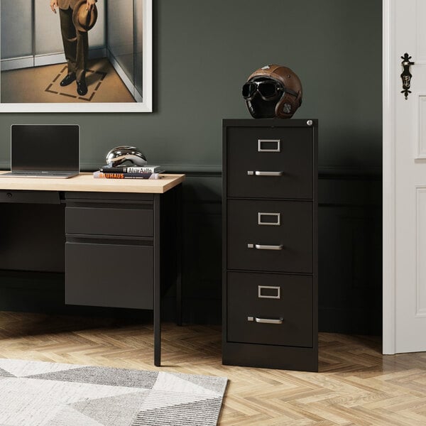 Hirsh 24856 Black Three-Drawer Vertical Letter File Cabinet - 15" x 22" x 40"