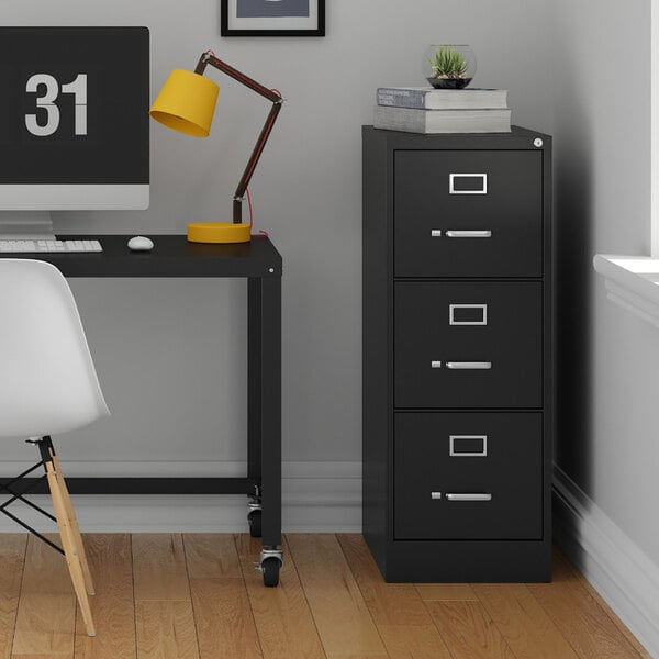 Hirsh 24856 Black Three-Drawer Vertical Letter File Cabinet - 15" x 22" x 40"