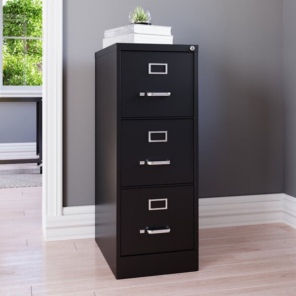 Hirsh 24856 Black Three-Drawer Vertical Letter File Cabinet - 15" x 22" x 40"