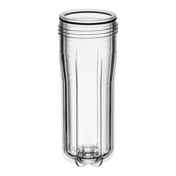 A clear plastic container with a black lid.