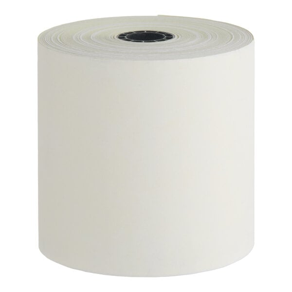 A roll of 2 3/4 inch by 90 foot carbonless 2-ply cash register POS paper.