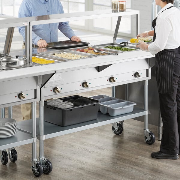 ServIt Two Pan Open Well Electric Steam Table with 2-Sided Sneeze Guard, (2)  Drop Down