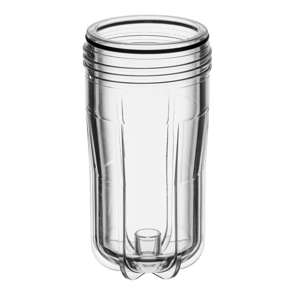 An Everpure clear plastic filter bowl with a black o-ring lid.