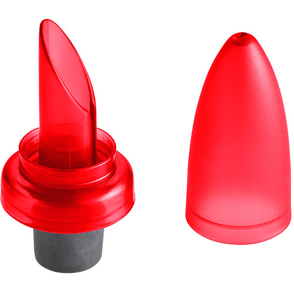 A red plastic container with a pointed tip and a white cap.