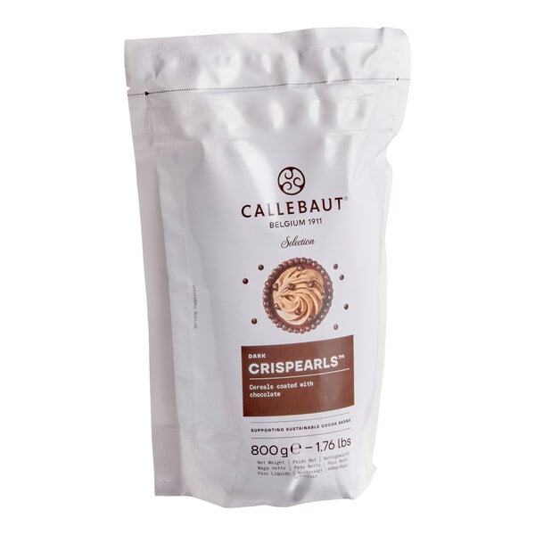 A bag of Callebaut Dark Crispearls, weighing 1.76 lbs.