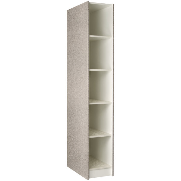 A grey I.D. Systems instrument storage locker with 5 compartments.