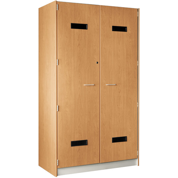 a wooden cabinet with two doors