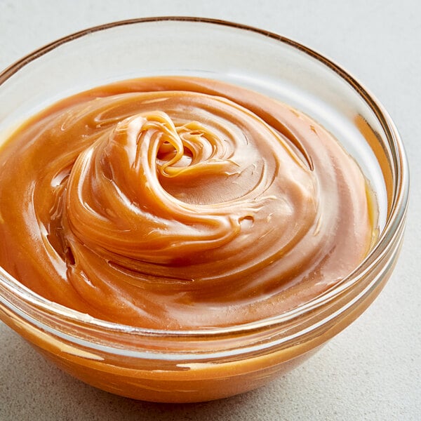 A bowl of Callebaut Caramel Filling.