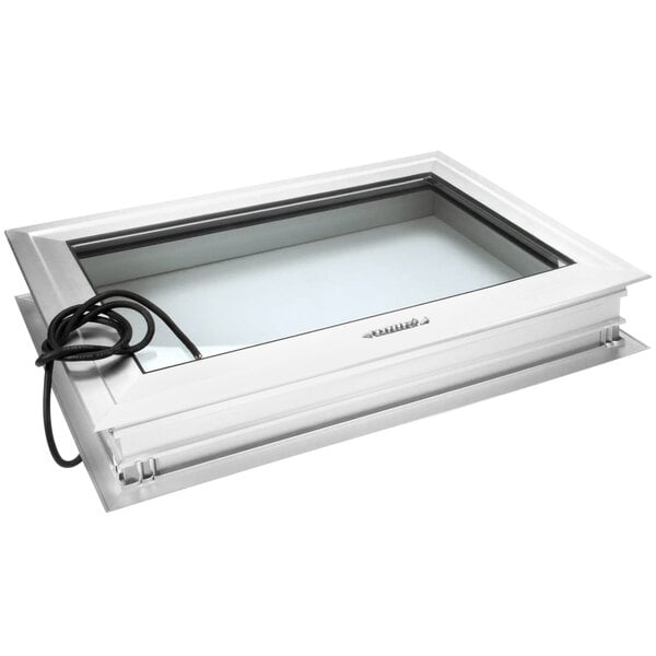 A white rectangular object with a glass window.