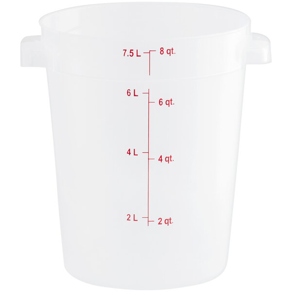 a white plastic container with red writing