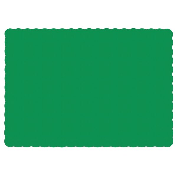 A green rectangular placemat with scalloped edges.