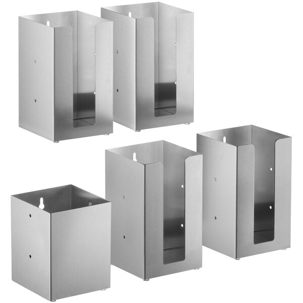 A ServSense stainless steel countertop cup and lid organizer with 5 sections, each with holes.