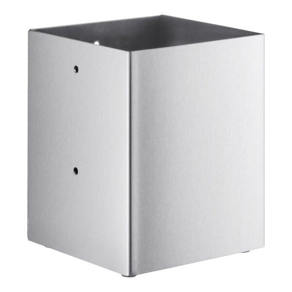 A stainless steel flatware organizer designed for countertop or wall-mount use.