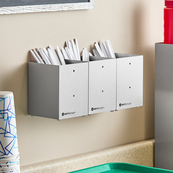 ServSense Stainless Steel Countertop / Wall-Mount Flatware Organizer - 3/Set