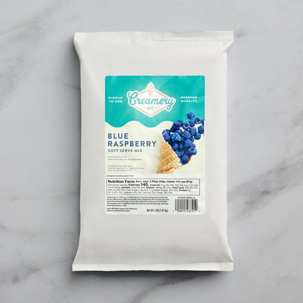 a package of blue raspberry soft serve mix