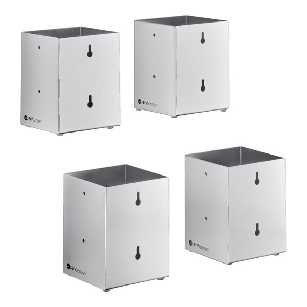 ServSense Stainless Steel Countertop / Wall-Mount Flatware/Straw Organizer - 4/Set