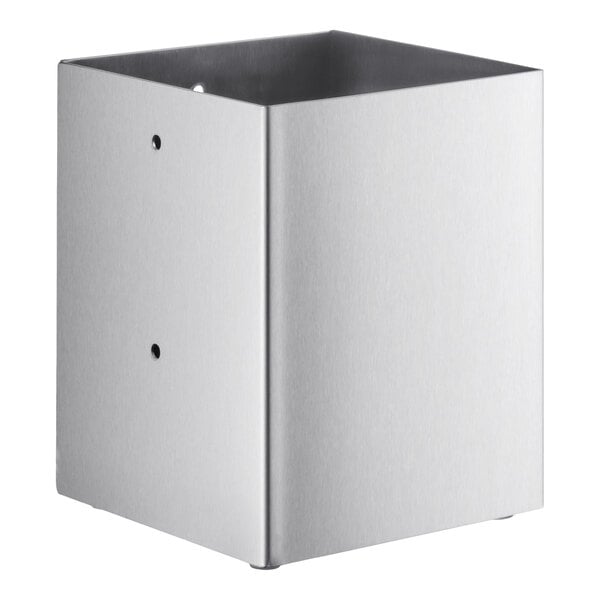 A stainless steel countertop or wall-mount organizer for straws and flatware.