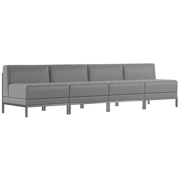 A Flash Furniture Hercules grey LeatherSoft lounge bench with metal legs.