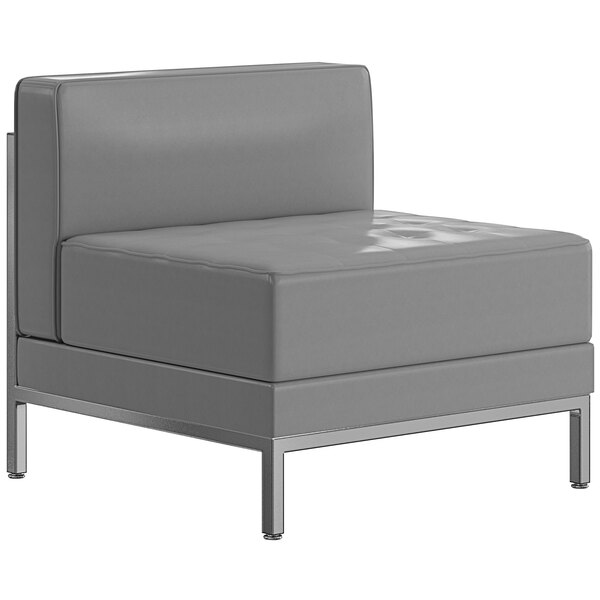 A Flash Furniture Hercules gray LeatherSoft chair with metal legs.