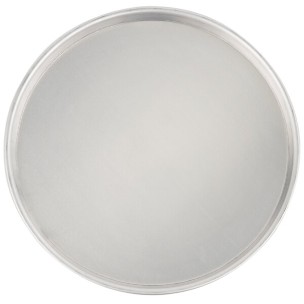 An American Metalcraft heavy weight aluminum pizza pan with a black border.