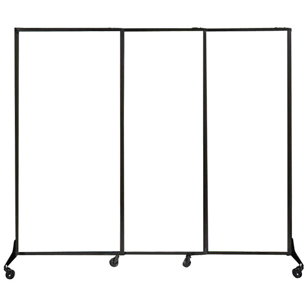 A Versare Opal Poly sliding room divider with wheels.