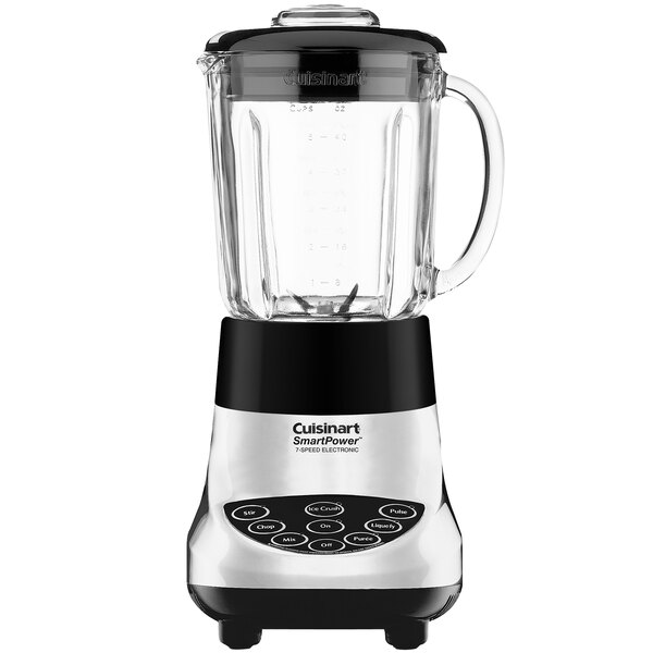 A Conair Cuisinart SmartPower blender with a glass container and black and silver lid.