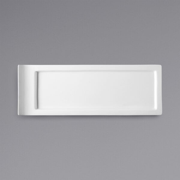 A Fortessa Kyoto bright white rectangular china tray.