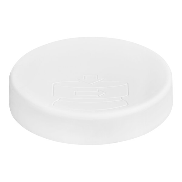 A white circular child-resistant cap with a pictorial logo.