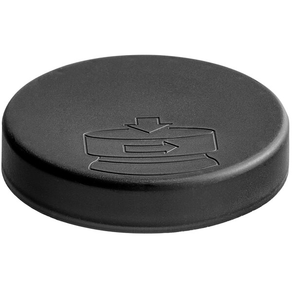 A black child-resistant cap with a pictorial logo on it.