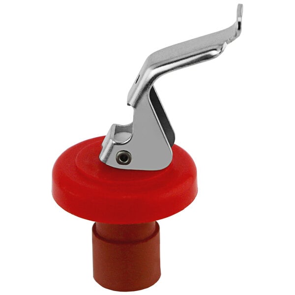 A red and silver Franmara Italia wine bottle stopper with a metal lever.