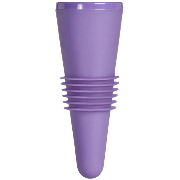 A purple plastic cone-shaped wine stopper with a lid.