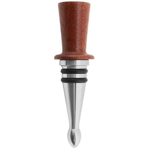 A Laguiole rosewood wine stopper with a silver cone.