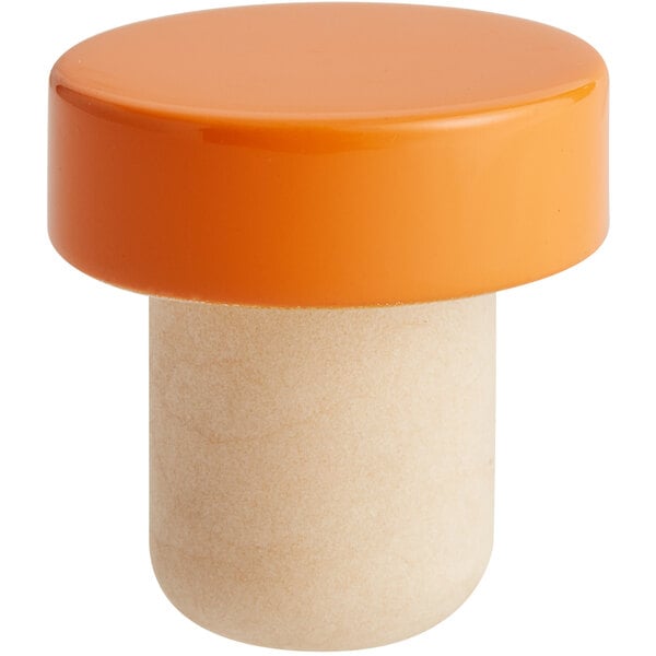 A Franmara orange wine stopper with an aluminum top on a white background.