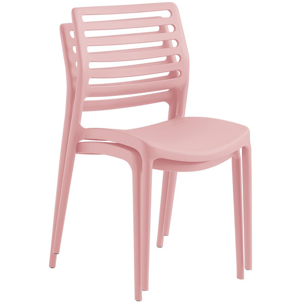 A Lancaster Table & Seating Allegro Blush stackable resin side chair with a white background.