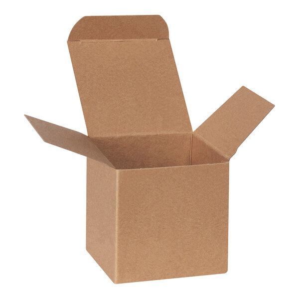 A small brown kraft reverse tuck carton with open flaps.