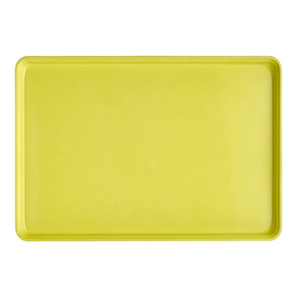 A rectangular yellow fiberglass market display tray.