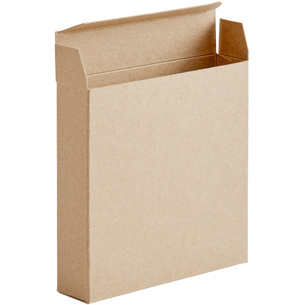 A brown Lavex Kraft reverse tuck carton with a lid.